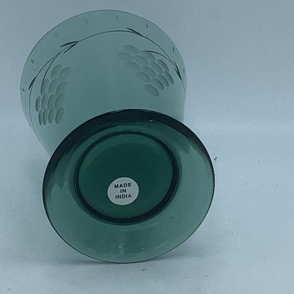 Etched Green Glass Decanter with Three Footed Cups - Picture 7 of 7